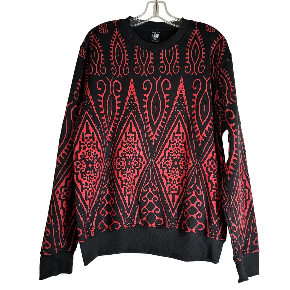 Bare Fox Mens XL Red Black Tribal Geometric Print Crewneck Sweatshirt Streetwear